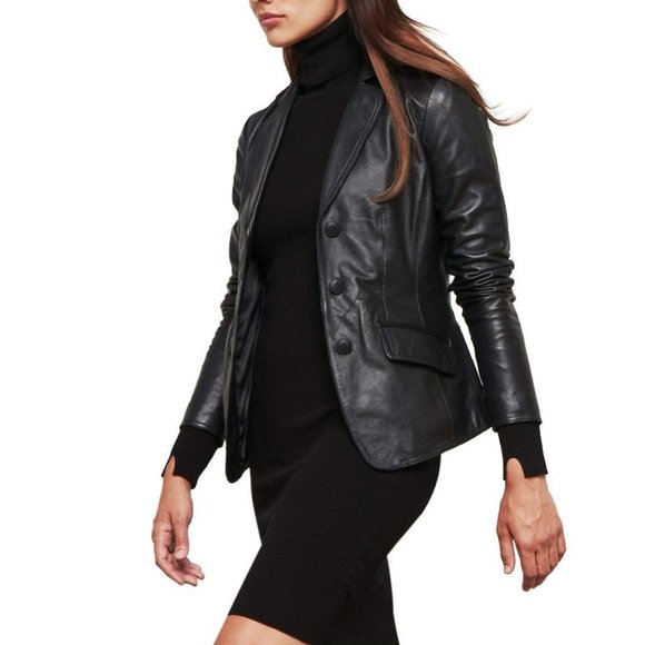 World of Leather Jackets & Blazers - NWT - Women's 100% Genuine Lambskin Jacket Blazer - Black